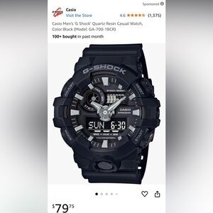 Casio Men's 'G Shock' Quartz Resin Watch, Color:Black (Model: GA-700-1BCR)